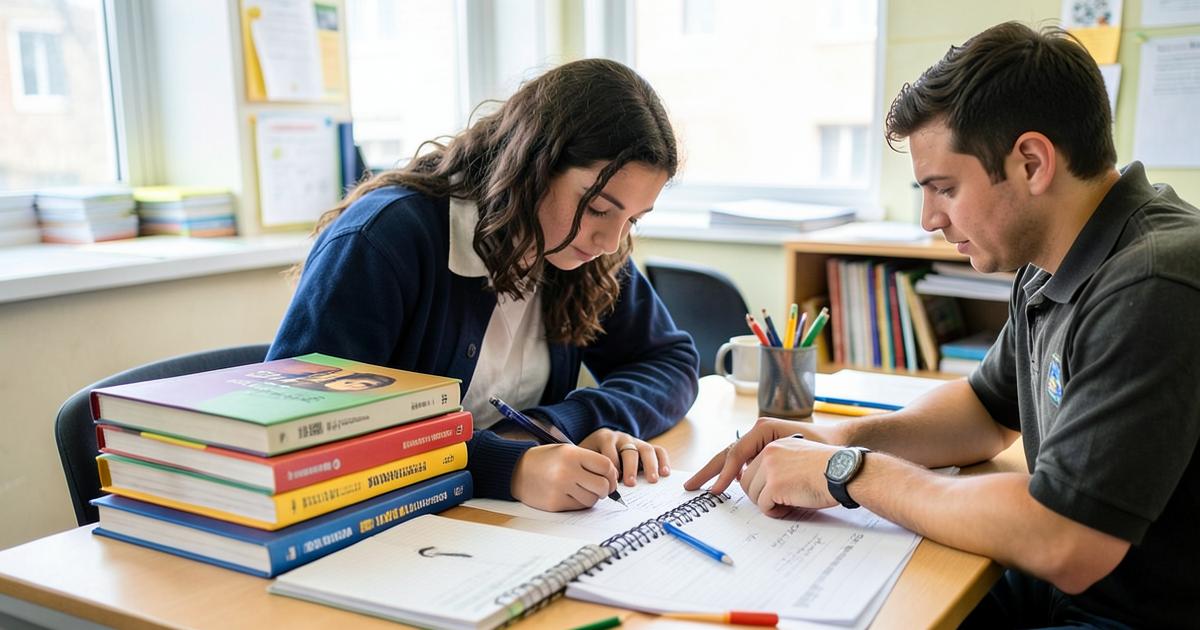 تلميذ يستعد لامتحان الباكالوريا مع أستاذه